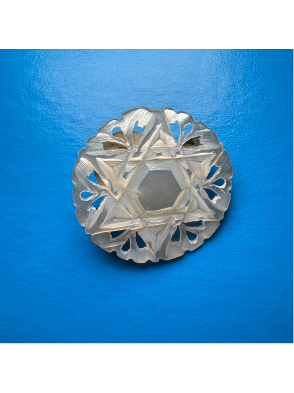 Vintage STAR OF DAVID MOTHER OF PEARL BROOCH JEWISH 6 POINT Bethlehem Israel